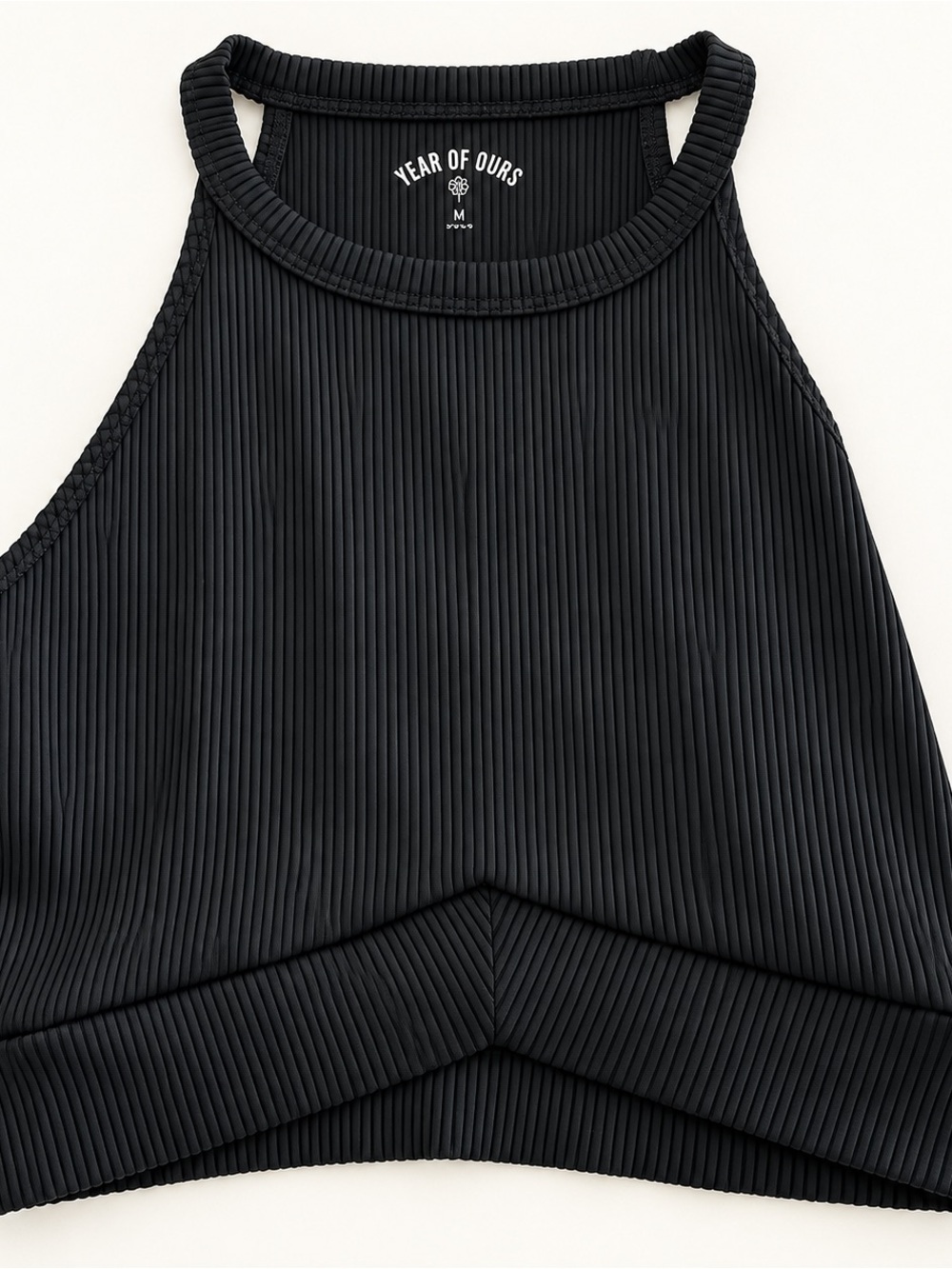 Year of Ours Black Ribbed High-Neck Sports Bra Crop Top M